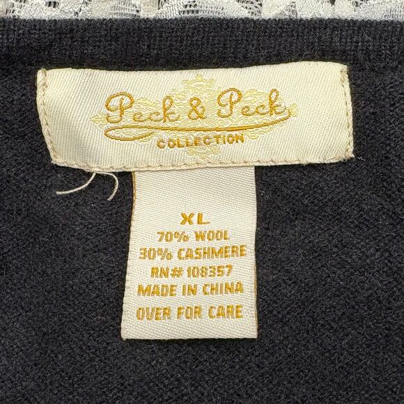 Peck & Peck Collection Size XL Cardigan Sweater Wool Cashmere Black Ruffle Lace - Picture 8 of 16